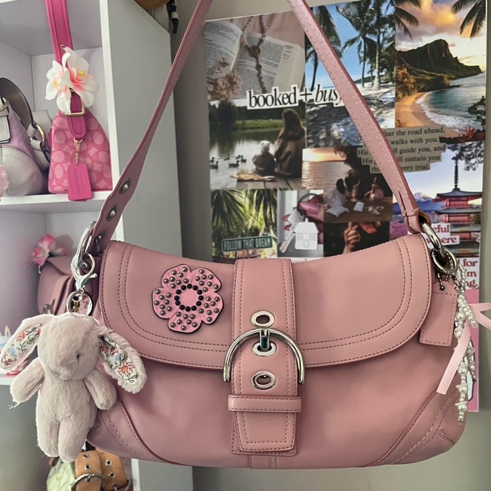 Coach Pink SoHo Shoulder Bag with Floral Accent